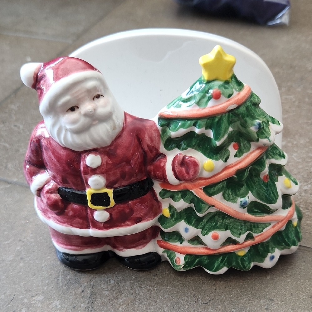 Festive Santa and Christmas Tree Figurine Tissue Holder